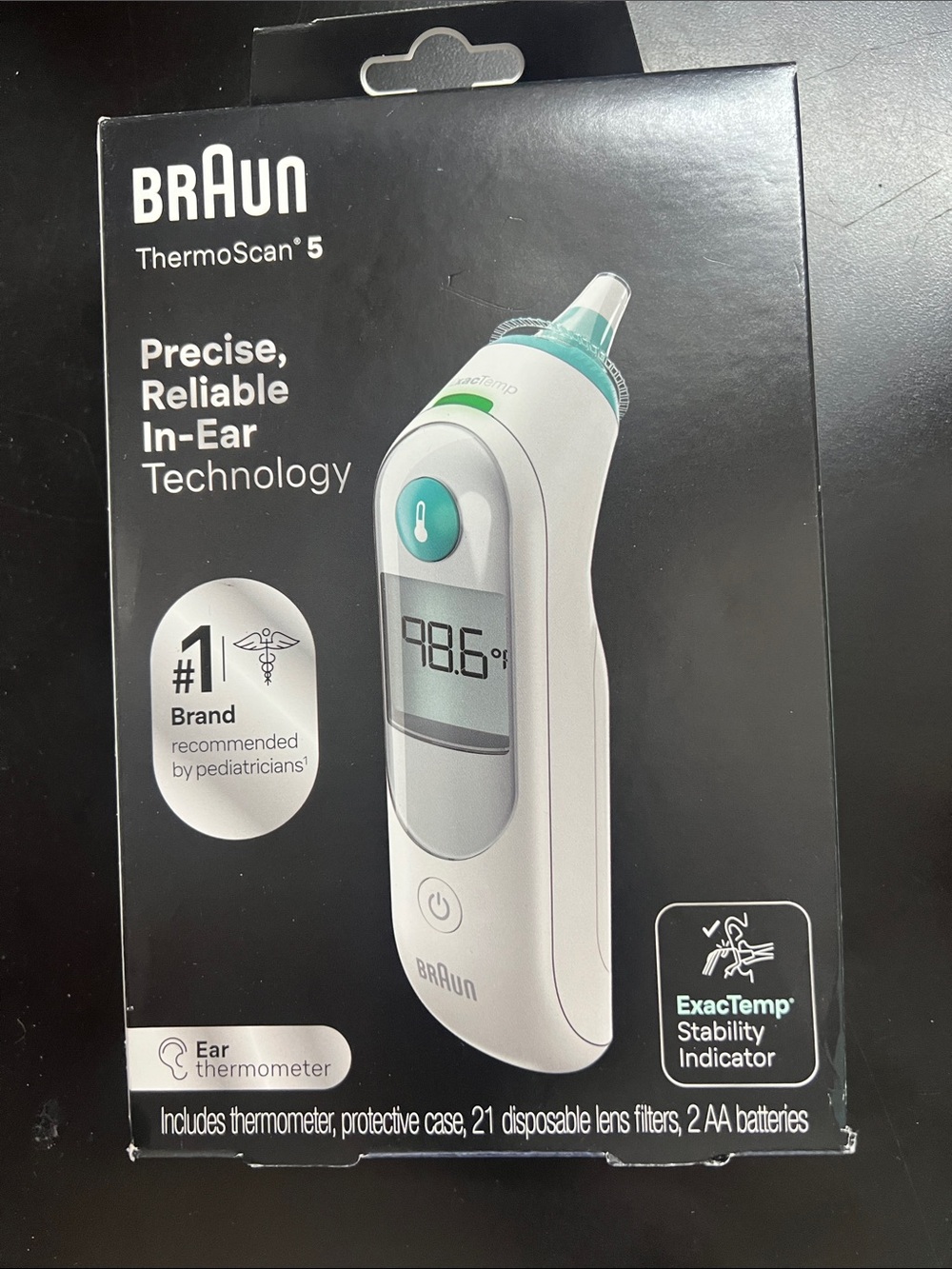 Braun ThermoScan 5 In-Ear Thermometer in White with Teal Accent